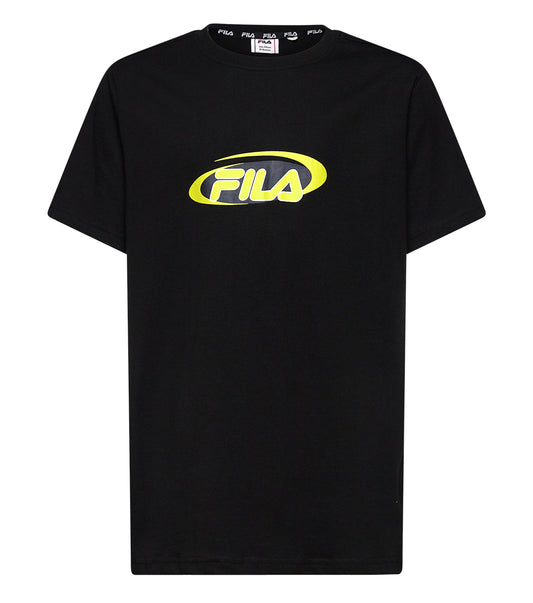 t-shirt nera logo fluo fila