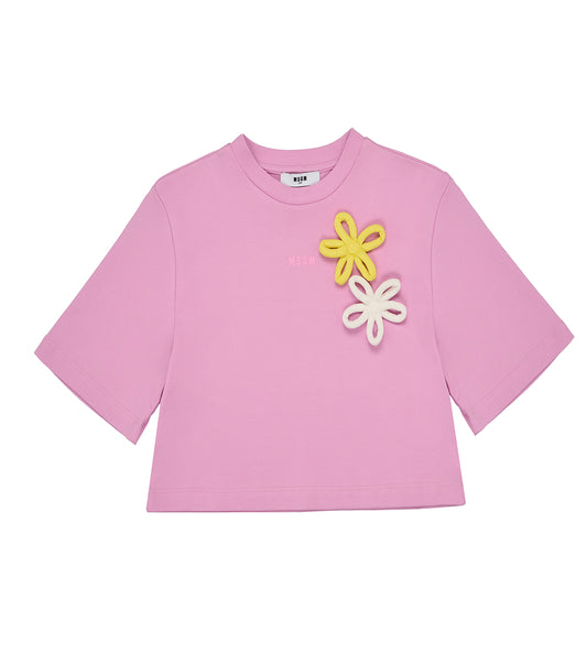 t-shirt crop rosa msgm
